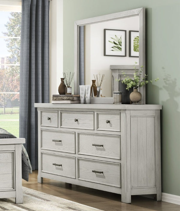 English Elm Classic Farmhouse Oak Veneer 7 Drawer Dresser with Mirror Gray Bedroom Set B011S03871
