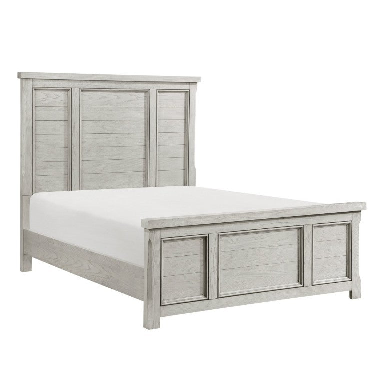 English Elm Classic Farmhouse Queen Panel Bed in Light Gray Oak Veneer with Framed Headboard B011S03872