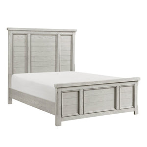 English Elm Classic Farmhouse Queen Panel Bed in Light Gray Oak Veneer with Framed Headboard B011S03872