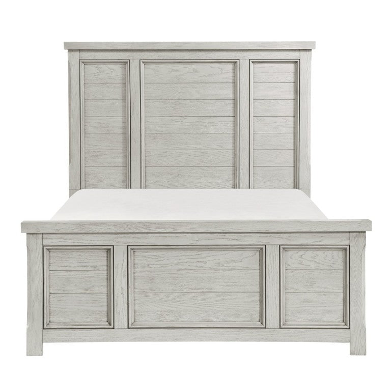 English Elm Classic Farmhouse Queen Panel Bed in Light Gray Oak Veneer with Framed Headboard B011S03872