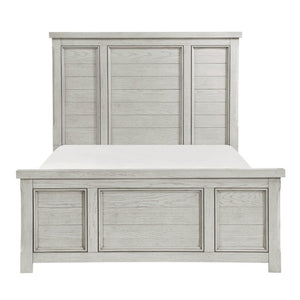 English Elm Classic Farmhouse Queen Panel Bed in Light Gray Oak Veneer with Framed Headboard B011S03872