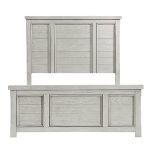English Elm Classic Farmhouse Queen Panel Bed in Light Gray Oak Veneer with Framed Headboard B011S03872