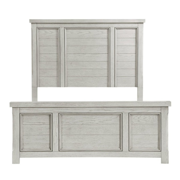English Elm Classic Farmhouse Queen Panel Bed in Light Gray Oak Veneer with Framed Headboard B011S03872
