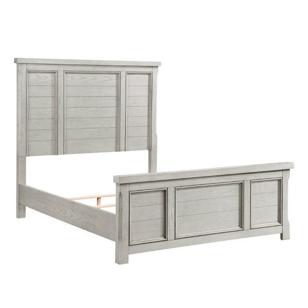 English Elm Classic Farmhouse Queen Panel Bed in Light Gray Oak Veneer with Framed Headboard B011S03872
