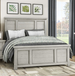 English Elm Classic Farmhouse Queen Panel Bed in Light Gray Oak Veneer with Framed Headboard B011S03872