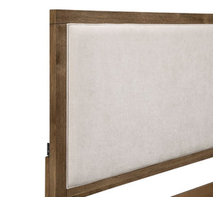 English Elm Modern French Oak Veneer Queen Bed with USB Charging Upholstered Headboard Brown Queen B011S03875
