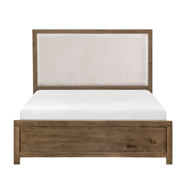 English Elm Modern California King Upholstered Bed Oak Veneer Frame with Built-In Charging Ports B011S03876