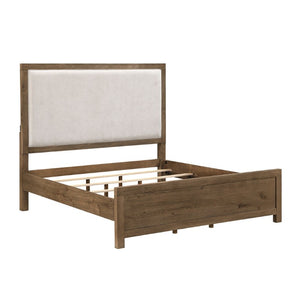 English Elm Modern California King Upholstered Bed Oak Veneer Frame with Built-In Charging Ports B011S03876