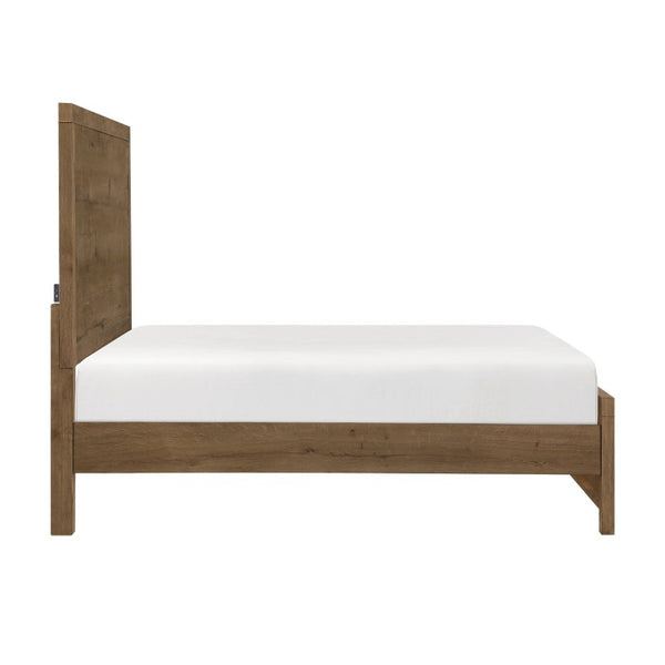 English Elm Rustic French Oak Veneer Eastern King Bed with USB Charging Panel Headboard B011S03878
