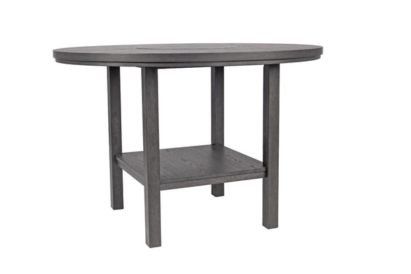 English Elm Charcoal Round Counter Height Dining Set with Lazy Susan and Cushioned Ladder Back Chairs B011S03887
