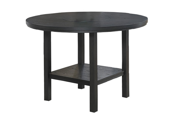 English Elm Charcoal Round Counter Height Dining Set with Lazy Susan and Cushioned Ladder Back Chairs B011S03887