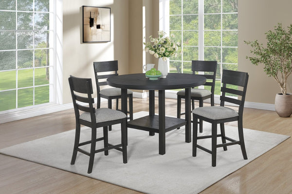 English Elm Charcoal Round Counter Height Dining Set with Lazy Susan and Cushioned Ladder Back Chairs B011S03887