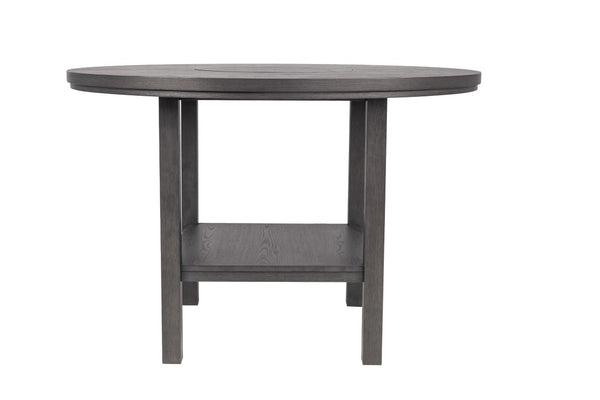 English Elm Charcoal Round Counter Height Dining Set with Lazy Susan and Cushioned Ladder Back Chairs B011S03887