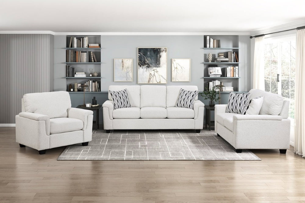 English Elm 3Pc Chenille Living Room Sofa Set with Pocket Coil Support and Neutral Beige Upholstery B011S03888
