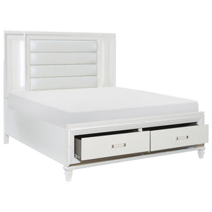 English Elm Bed California King Glam LED Backlit Mirrored Panel Faux Leather Headboard Storage B011S03893
