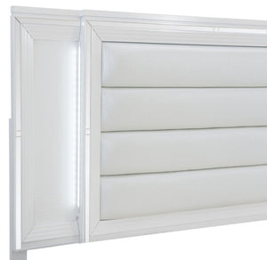 English Elm Bed California King Glam LED Backlit Mirrored Panel Faux Leather Headboard Storage B011S03893