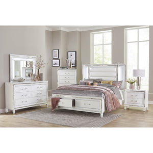 English Elm Bed California King Glam LED Backlit Mirrored Panel Faux Leather Headboard Storage B011S03893
