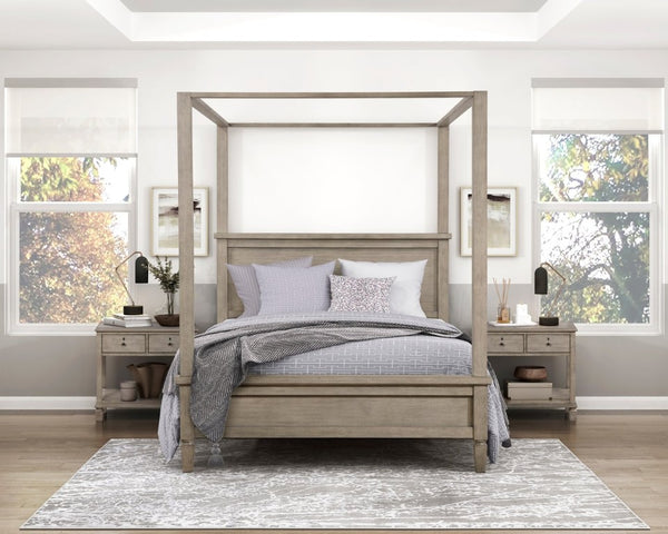 English Elm Bed Marceline Canopy California King Gray Oak Veneer Tall Architectural Frame B011S03895