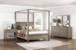 English Elm Bed Marceline Canopy California King Gray Oak Veneer Tall Architectural Frame B011S03895