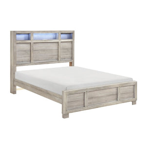 English Elm Bed Eastern King Gray Melamine Storage Headboard with LED Lighting and Bluetooth Speaker B011S03898