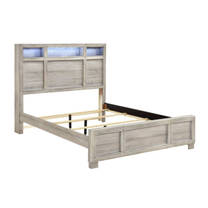 English Elm Bed Eastern King Gray Melamine Storage Headboard with LED Lighting and Bluetooth Speaker B011S03898