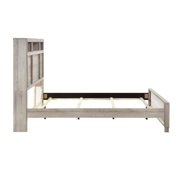 English Elm Bed Eastern King Gray Melamine Storage Headboard with LED Lighting and Bluetooth Speaker B011S03898