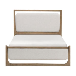 English Elm Bed Eastern King Upholstered Frame with LED Headboard Polyester Textured Beige B011S03901