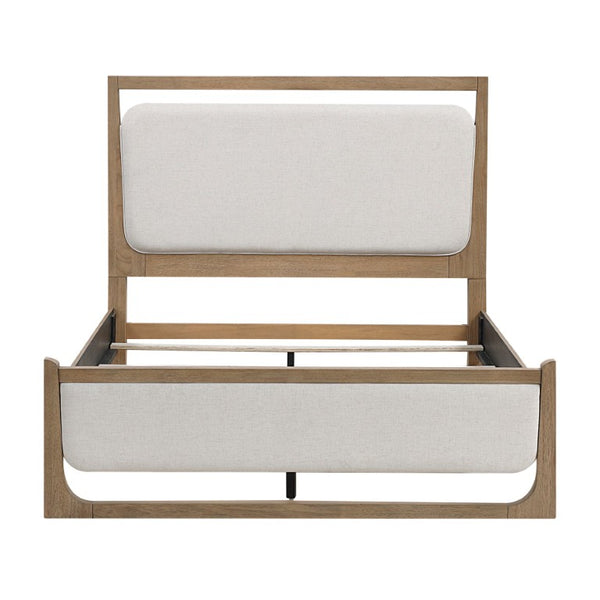 English Elm Bed Eastern King Upholstered Frame with LED Headboard Polyester Textured Beige B011S03901