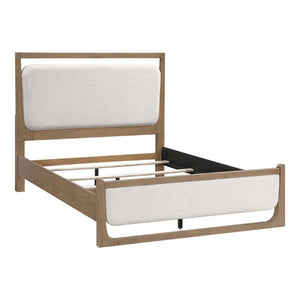English Elm Bed Eastern King Upholstered Frame with LED Headboard Polyester Textured Beige B011S03901