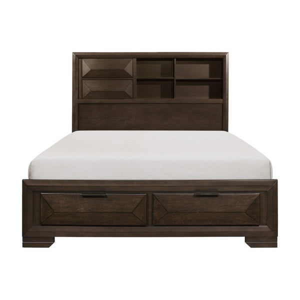 English Elm Bed Queen Bookcase Headboard Espresso Engineered Wood Storage Contemporary Bedroom B011S03905