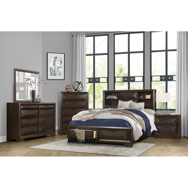 English Elm Bed Queen Bookcase Headboard Espresso Engineered Wood Storage Contemporary Bedroom B011S03905