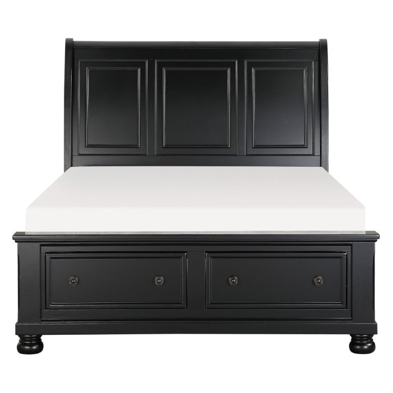 English Elm Bed Queen Sleigh Platform with Footboard Drawers Black Finish Farmhouse Bedroom B011S03908