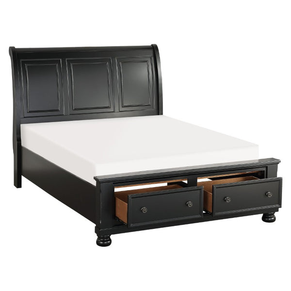English Elm Bed Queen Sleigh Platform with Footboard Drawers Black Finish Farmhouse Bedroom B011S03908