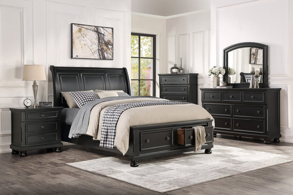 English Elm Bed Queen Sleigh Platform with Footboard Drawers Black Finish Farmhouse Bedroom B011S03908