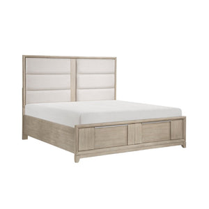 English Elm Bed Eastern King Ash Veneer Storage Footboard Upholstered Headboard Contemporary B011S03909