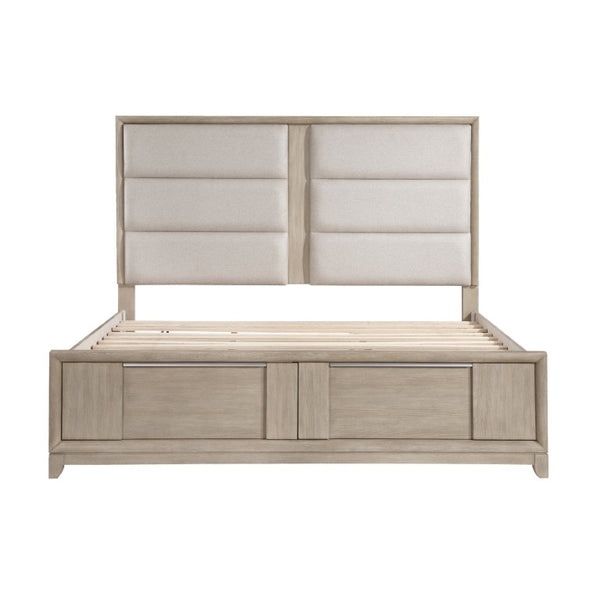 English Elm Bed Eastern King Ash Veneer Storage Footboard Upholstered Headboard Contemporary B011S03909