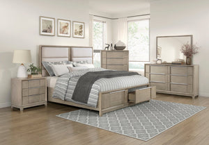 English Elm Bed Eastern King Ash Veneer Storage Footboard Upholstered Headboard Contemporary B011S03909