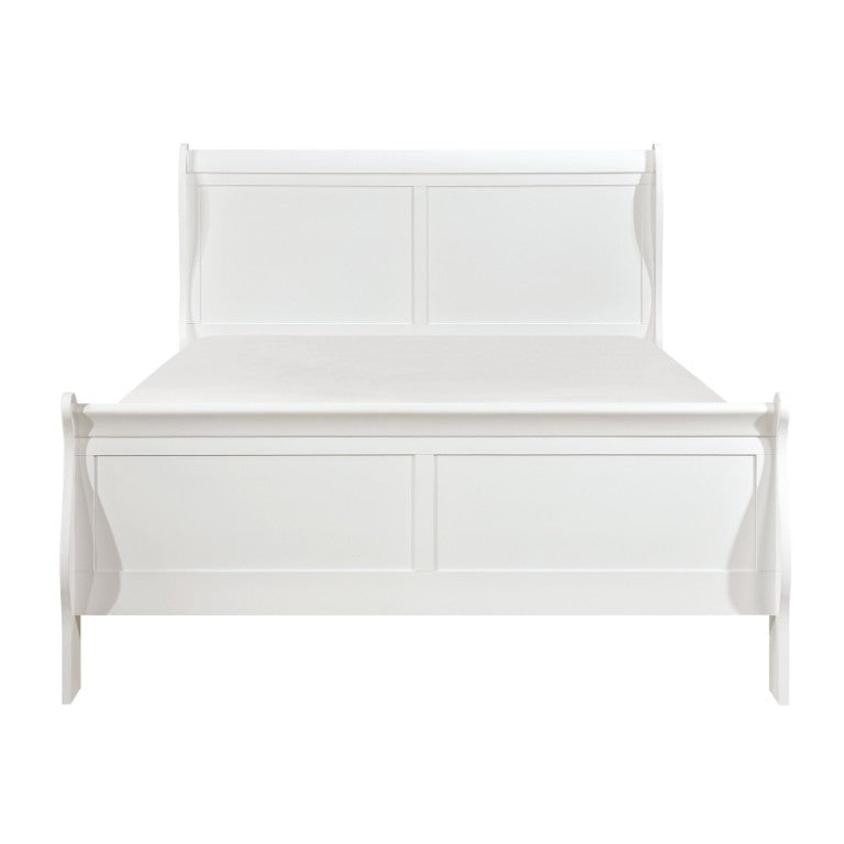 English Elm Bed California King Sleigh Style Louis Philippe Curved Headboard in Crisp White Wood B011S03912