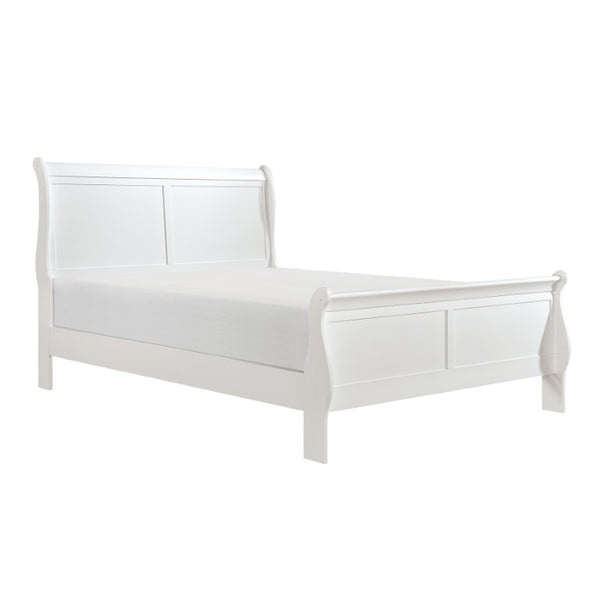 English Elm Bed California King Sleigh Style Louis Philippe Curved Headboard in Crisp White Wood B011S03912