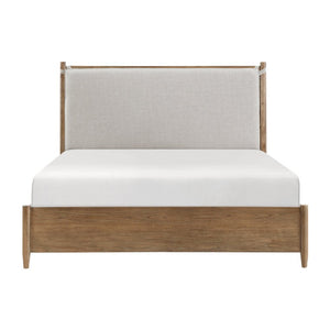 English Elm Bed Eastern King Platform Frame with Cushioned Headboard in Textured Gray Polyester B011S03918