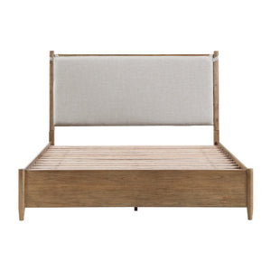 English Elm Bed Eastern King Platform Frame with Cushioned Headboard in Textured Gray Polyester B011S03918