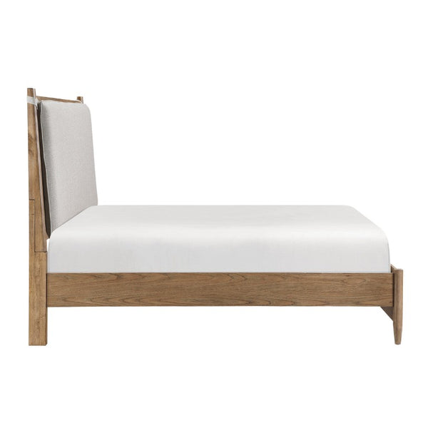English Elm Bed Eastern King Platform Frame with Cushioned Headboard in Textured Gray Polyester B011S03918