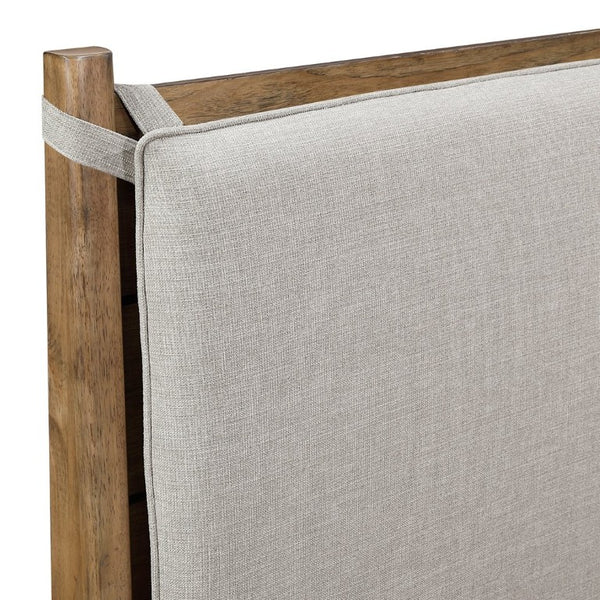 English Elm Bed Eastern King Platform Frame with Cushioned Headboard in Textured Gray Polyester B011S03918