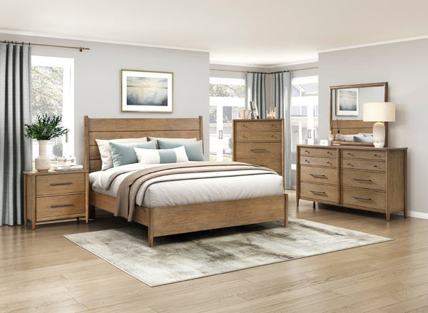 English Elm Bed Eastern King Platform Frame with Cushioned Headboard in Textured Gray Polyester B011S03918