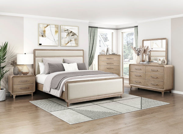 English Elm Bed California King Chenille Upholstered Oak Veneer Frame for Master Bedroom B011S03927