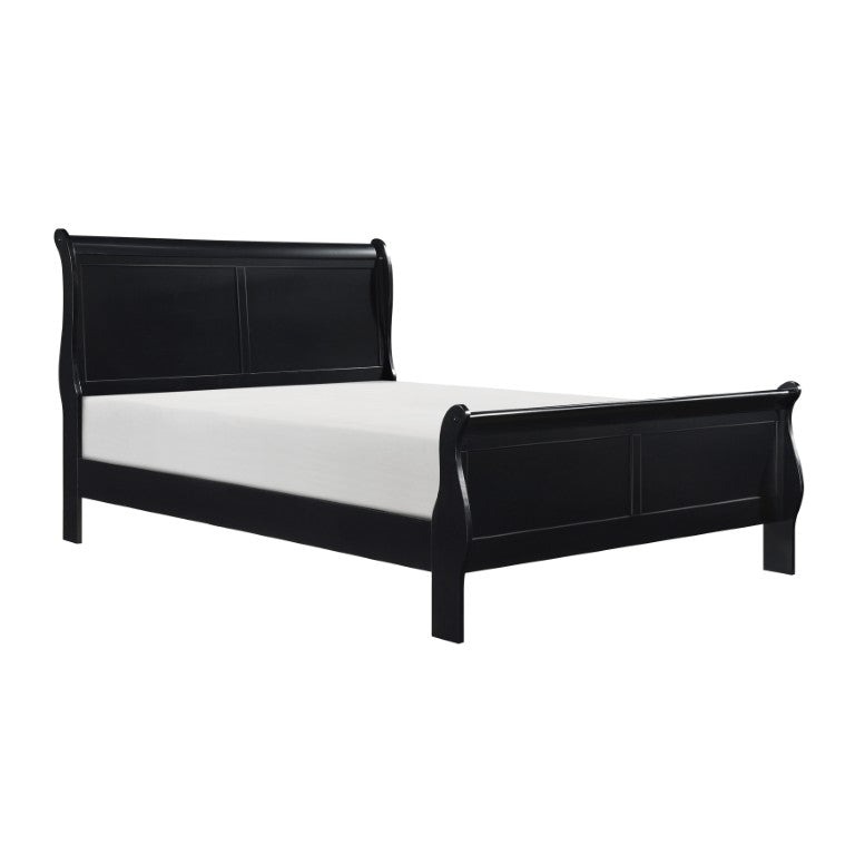English Elm Bed California King Sleigh Frame Louis Philippe Style Solid Wood Black Finish B011S03931
