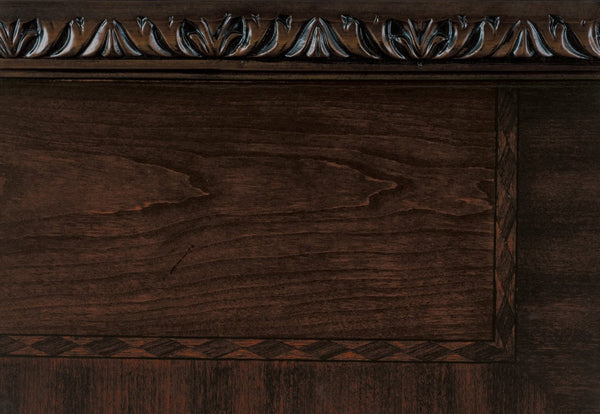 English Elm Bed Eastern King Cherry Veneer Traditional Frame with Carved Acanthus Leaf Detailing B011S03932