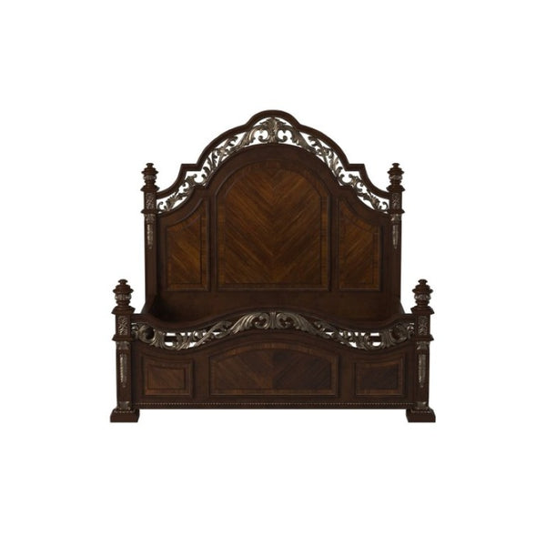 English Elm Bed California King with Carved Acanthus Molding and Gold Scrollwork in Cherry Finish B011S03933