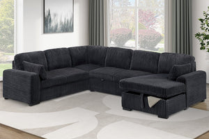 English Elm Sleeper Sectional 4 Piece Corduroy Sofa Set with Chaise Storage and Pull Out Bed B011S03936