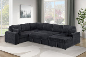 English Elm Sleeper Sectional 4 Piece Corduroy Sofa Set with Chaise Storage and Pull Out Bed B011S03936